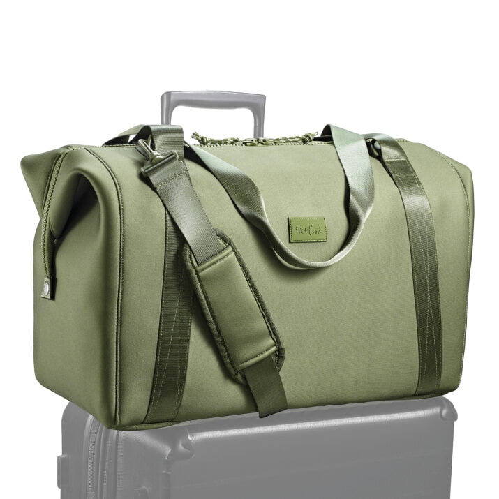 Fit & Fresh Premium Neoprene Weekender Bag, Travel Bag Trolley Sleeve, Carry on Duffel Bags, Moss