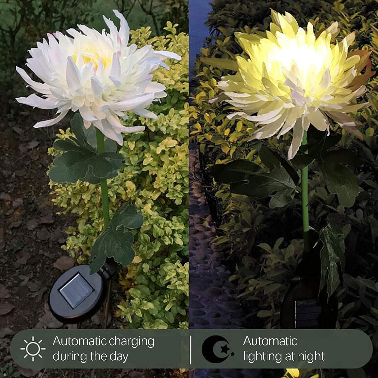 Artificial Flowers Lights,3 Pack Fake chrysanthemum Bouquet,Outdoor Solar Lights,Garden Decorative Flowers,LED Outdoor Garden Flower Light for Patio,Lawn,Yard,Path