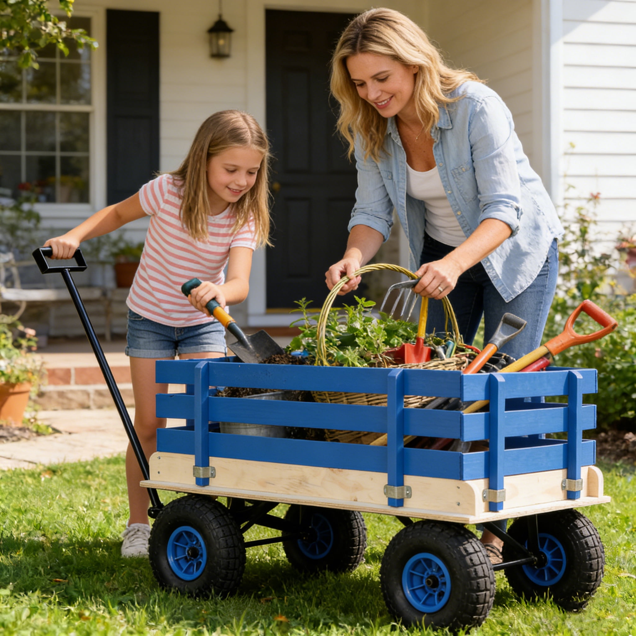 Wooden Household Trolley for Children Toy Transportation/Garden Tool Cart/Outdoor Portable Trolley