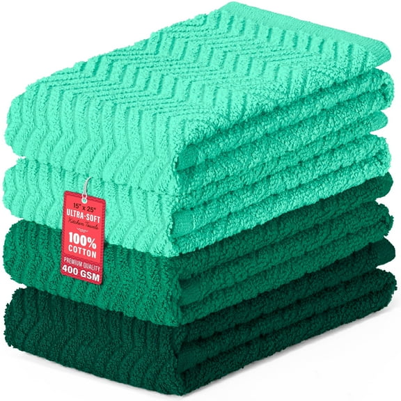 DecorRack 4 Large Kitchen Towels, 100% Cotton, 15 x 25 inches, Teal Green (4 Pack)