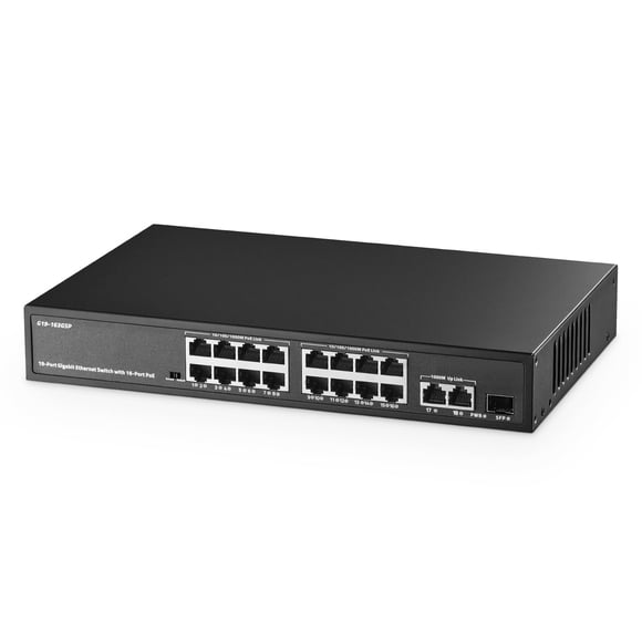 Conmutador POE Binardat de 19 puertos, 16 POE+, 1000 Mbps con 2 enlaces ascendentes