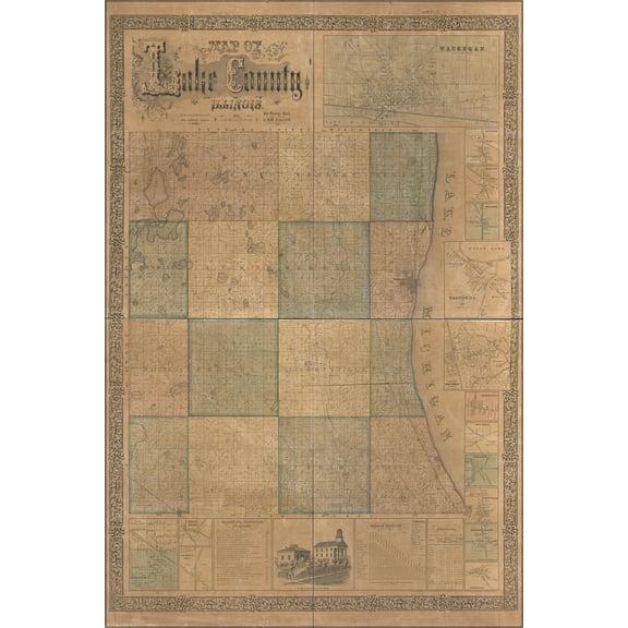 24"x36" Gallery Poster, Map of Lake County, Illinois 1861