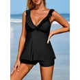 thumbnail image 3 of Charmo Tankini Swimsuits for Womens Ruffle V Neck Swimsuit with Boyleg Bottoms Two Piece Bathing Suit, 3 of 6