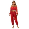 thumbnail image 6 of Linjinx Women Belly Dance Outfits Sequin Long Sleeve Off Shoulder with Pants Set Carnival Red One Size, 6 of 6