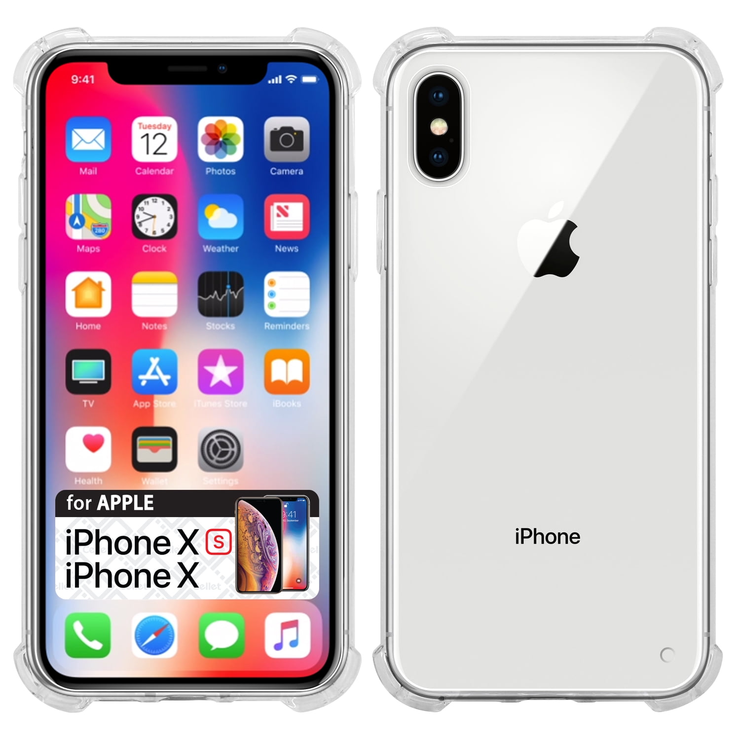 Cellet iPhone Xs & X Case, Transparent Shockproof and Scratch Resistant Case for the Apple iPhone Xs & X - Clear