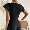 thumbnail image 2 of TKLPEHG Womens Summer Tops Crew Neck Ruffle Sleeve Elegant Shirt Lightweight Short Sleeve T Shirt Fashion Comfy Solid Color Loose Casual Blouses (Black,L), 2 of 7