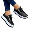 thumbnail image 3 of Willtoo Sneakers For Women Slip On Wide Width PU Leather Shoes Lace Up Casual Fashion Walking Platform Flats Loafers Black, 3 of 5