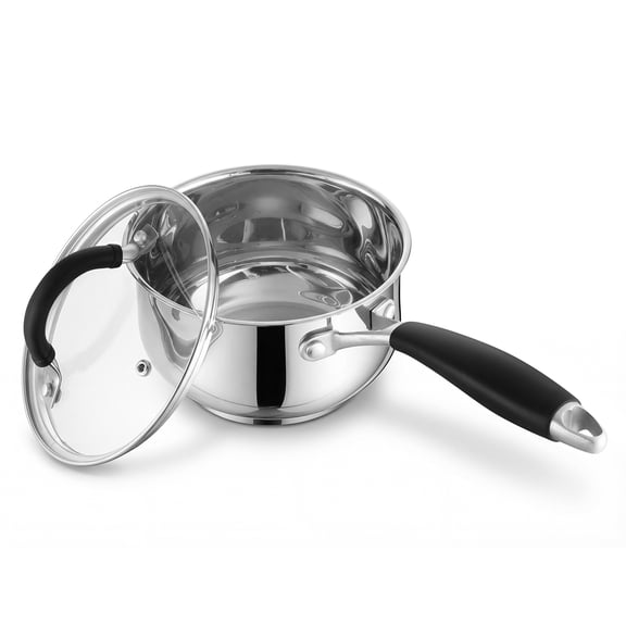 Vesteel 2QT Saucepan with Lid, Tri-Ply Base Stainless Steel Sauce Pan for Kitchen, Small Milk Pot with Handle for Soup, Compatible with All Cooktops, Dishwasher Safe