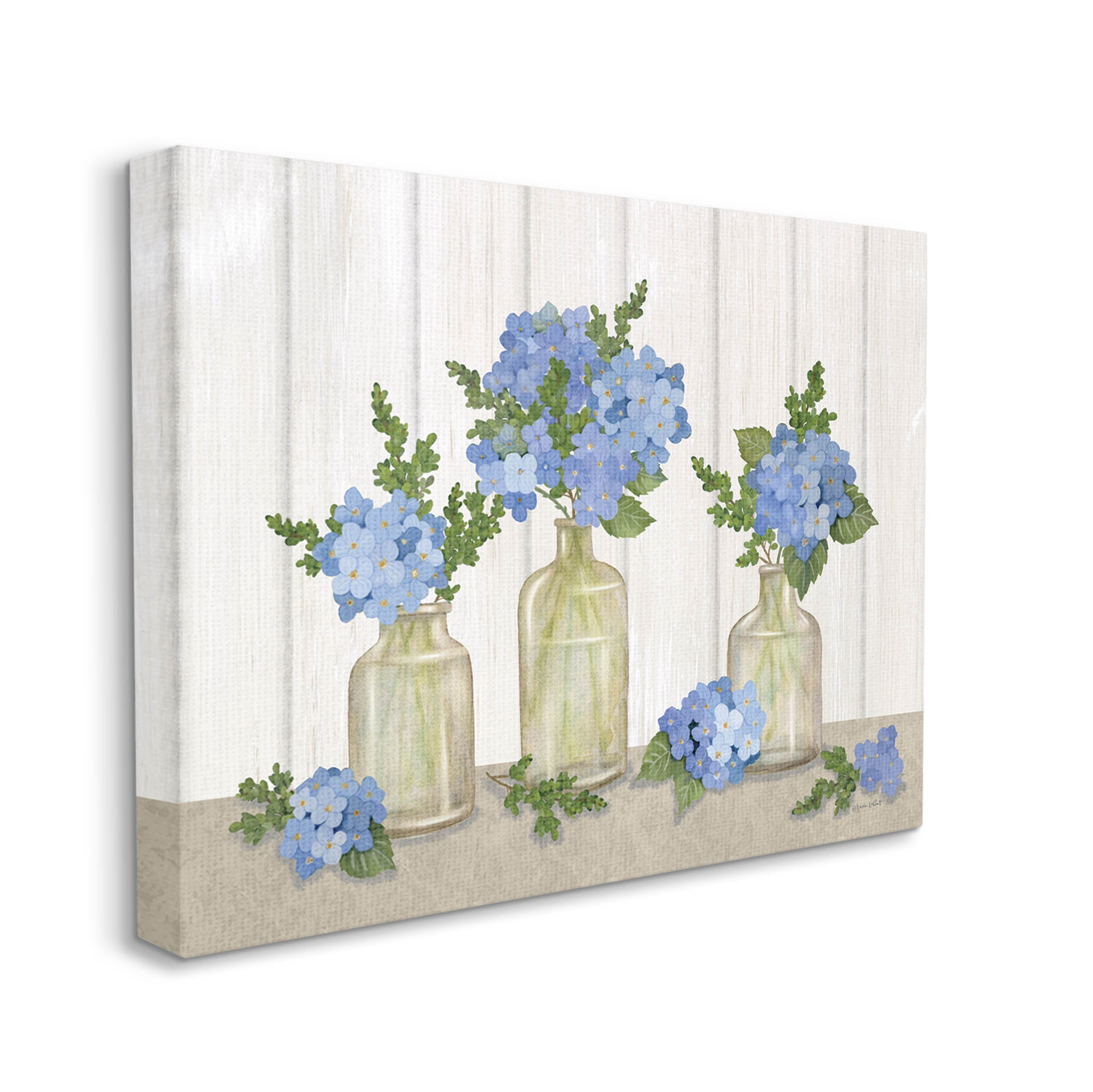 Stupell Industries Blue Geranium Flower Vases Graphic Art Gallery Wrapped Canvas Print Wall Art, Design by Annie LaPoint