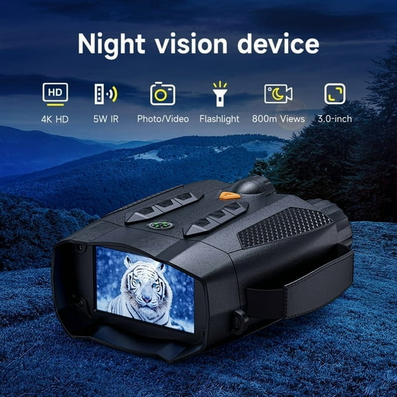 3'' HD Screen 8X Digital Zoom External Flashlight Night Vision Goggles, 4K Night Vision Binoculars With 5000mAh Rechargeable Battery, 32GB TF Card Can Save Photo And Video for Camping Outdoor