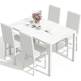 thumbnail image 2 of LinkRomat Glass Dining Table Set for 4, Faux Marble Kitchen Table and 4 PU Leather Upholstered Chairs, Modern Dinette for Dining Room, Compact Space, 2 of 9