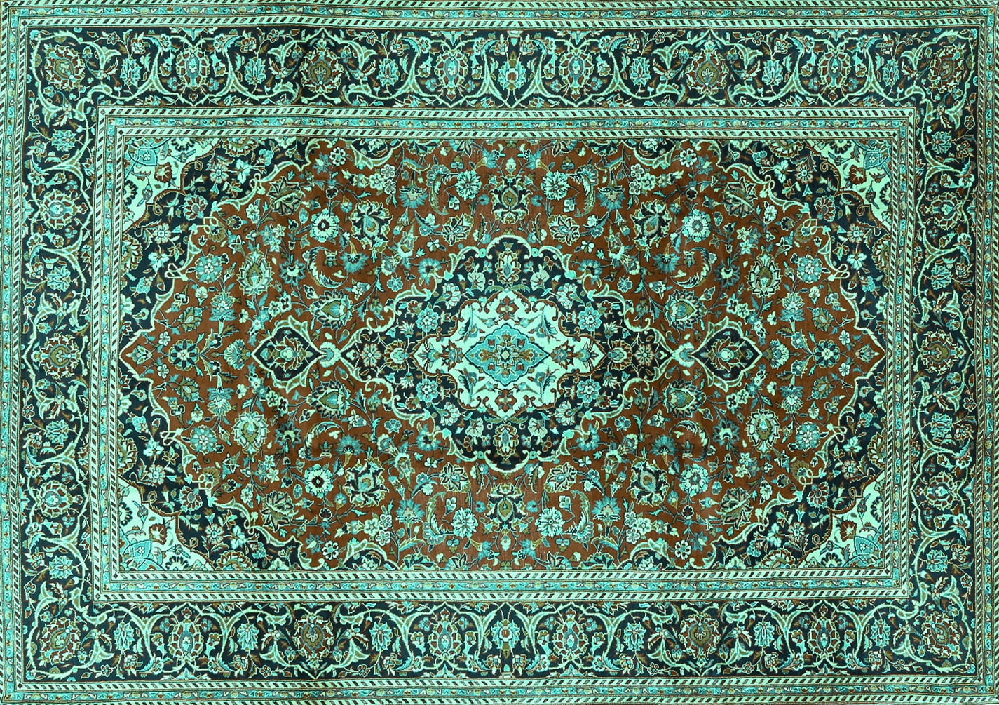 Ahgly Company Indoor Rectangle Medallion Turquoise Blue Traditional ...