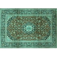 thumbnail image 1 of Ahgly Company Machine Washable Indoor Rectangle Medallion Turquoise Blue Traditional Area Rugs, 8' x 10', 1 of 4