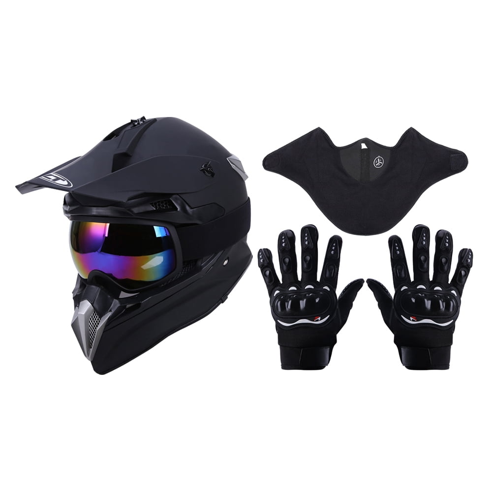 Oumurs DOT Motocross Motorcycle Helmet, Black ABS, Open Face, Unisex Adult with Goggles, Gloves, Mask