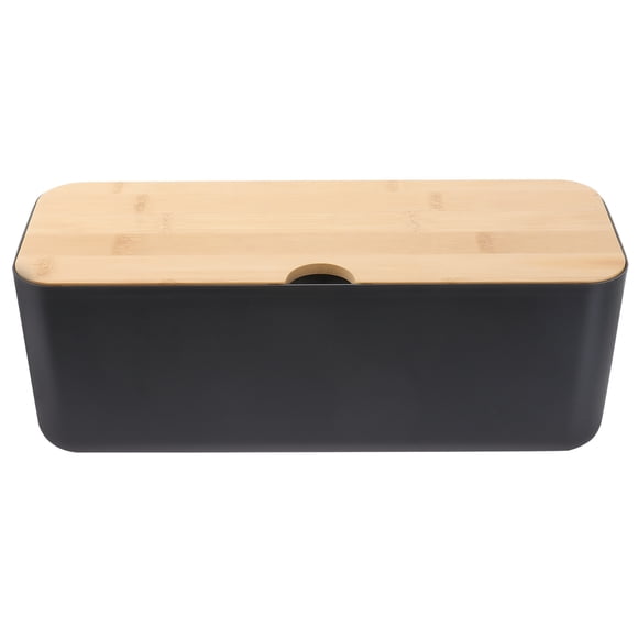 KAKOWELY cables storage box Black Cable Management Box Plastic Socket Organizer Cable Storage Case Household Supplies Cord Organizer Power Strip Hider Box with Wooden Cover