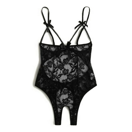 Ukumplol Strapless Bodysuit Shapewear Lace Bodysuit Body Shaper Tummy Control Crotch Backless Bodysuit Underwear Jumpsuit Hollow Lace Bow Women Teddy Black 3XL