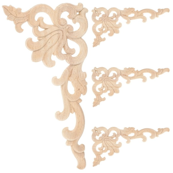 4pcs Wood Appliques Decorative Wood Trim Carvings Overlays Wood Carved Onlays Appliques