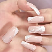 Pink Glossy White Tips, French Snowflake Curve Press On Nails, Medium Square Gel Nails Art, Glossy Fake Nails, Women Girls Gift, Polish Reusable Full Cover Flexible Faux Ongles Acrylic, Adhesive Tabs