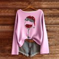 thumbnail image 3 of Fiaer Christmas Fall T Shirts for Women Shine Oversized Tshirts Long Sleeve Crew Neck Glass Retro Xmas Tops Pink S, 3 of 3