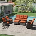 thumbnail image 3 of MeetLeisure 8 Piece Wicker Patio Furniture Set, Outdoor Swivel Rocker Chairs, Patio Sofa 3-Seat, High Back, Deep Seating, Wide Armrest, Thick Cushions for Deck Porch, Orange, 3 of 10