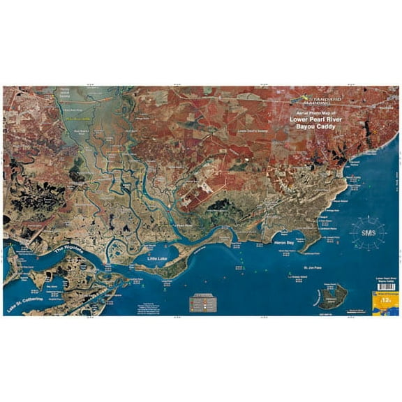 Standard Map M012 Laminated Lower Pearl River Fishing Map