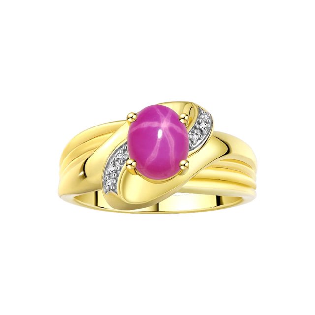 RYLOS Bagues pour Femmes Bague en Argent Plaquée Or 14K Pierre Précieuse Ovale 9X7MM et Diamants Design Classique Rubis Étoilé Bijoux pour Femmes Taille 8