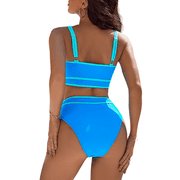 MOSHU High Waisted Womens Bikini Sets Sporty Two Piece Swimsuits for Women Color Block High Cut Bathing Suits