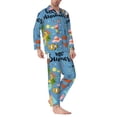 thumbnail image 2 of Fuzoiu Hello Summer Print Men's Long-Sleeved Pajama,Lounge Button Down Nightwear,Mens Notch Collar Pajama Set -Medium, 2 of 7