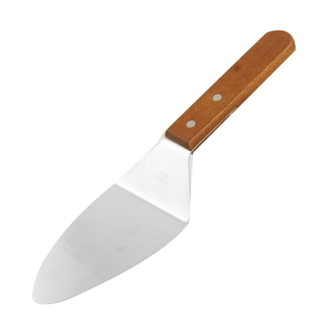 Punta espátula rebanador Pala de acero inoxidable con mango de madera para pastel Pizza galletas 11