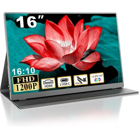 Prociv 16''Portable Monitor, Full HD (1920x1200) Computer Monitor for Laptop, Desktop, MacBook, Phones, Tablet, PS5/4, Xbox, Switch, IPS Gaming Monitor,60Hz, Black