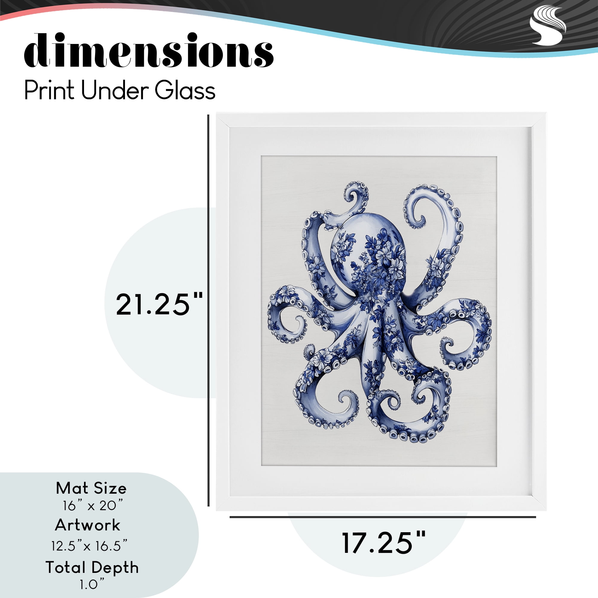 Funky Toile Octopus White Framed Print Under Glass, design by Lettered and Lined