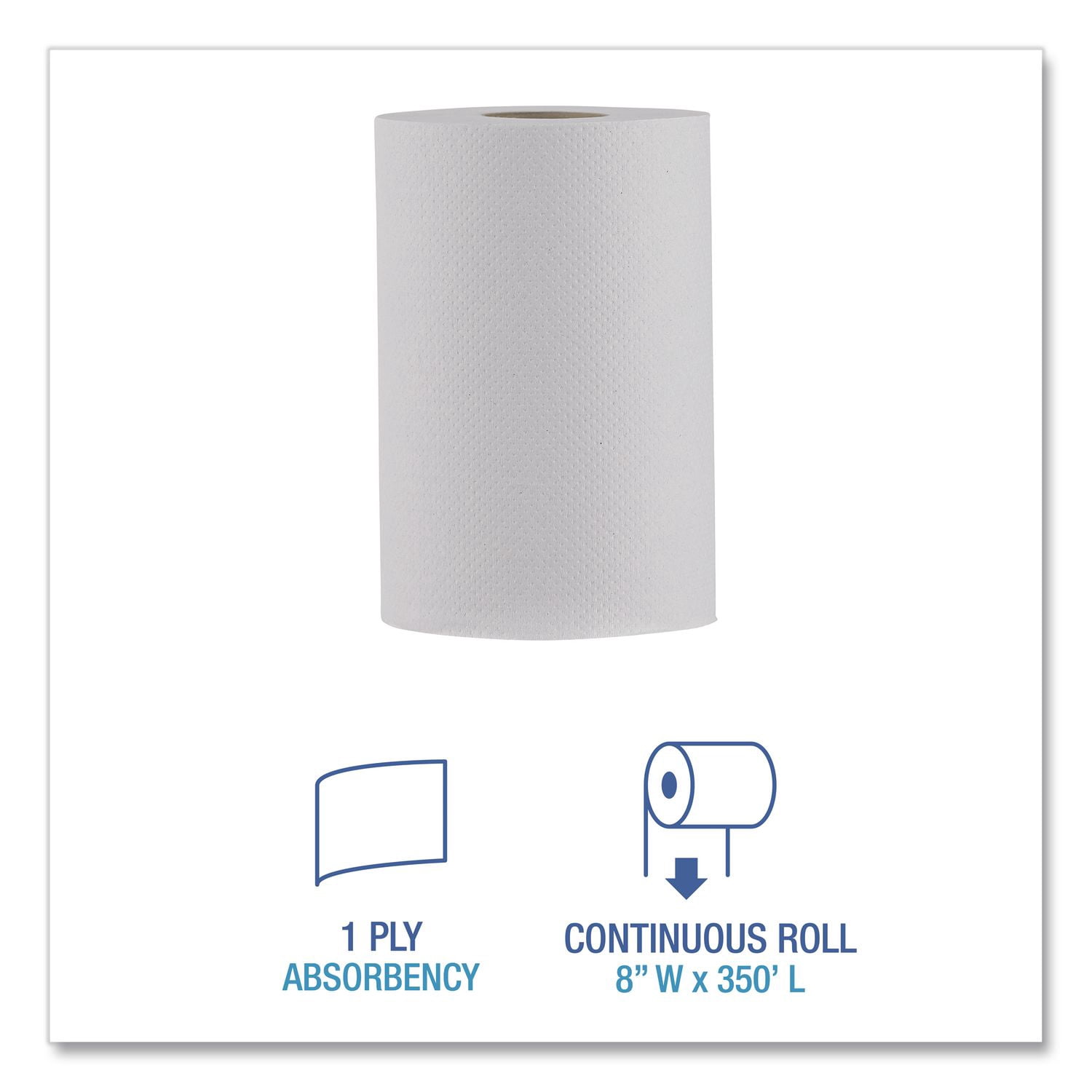 Boardwalk Hardwound Commercial Paper Towels, 1-Ply, 8" x 350 ft, 12 Rolls, White