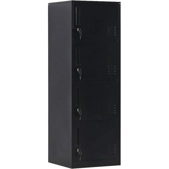 4 Door Metal Storage Locker Cabinet for Office, Home, Gym, School, Steel Cabinet to Storage File, Toys, Shoes and Sports Equipment, Locker Organizer for Gym Office Bedroom (4 Door, Black)