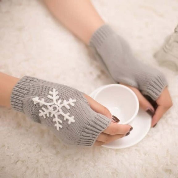 EGNMCR Gloves for Women Knitted Arm Fingerless Gloves Keep Warm Winter Snowflake printed Gloves on Clearance