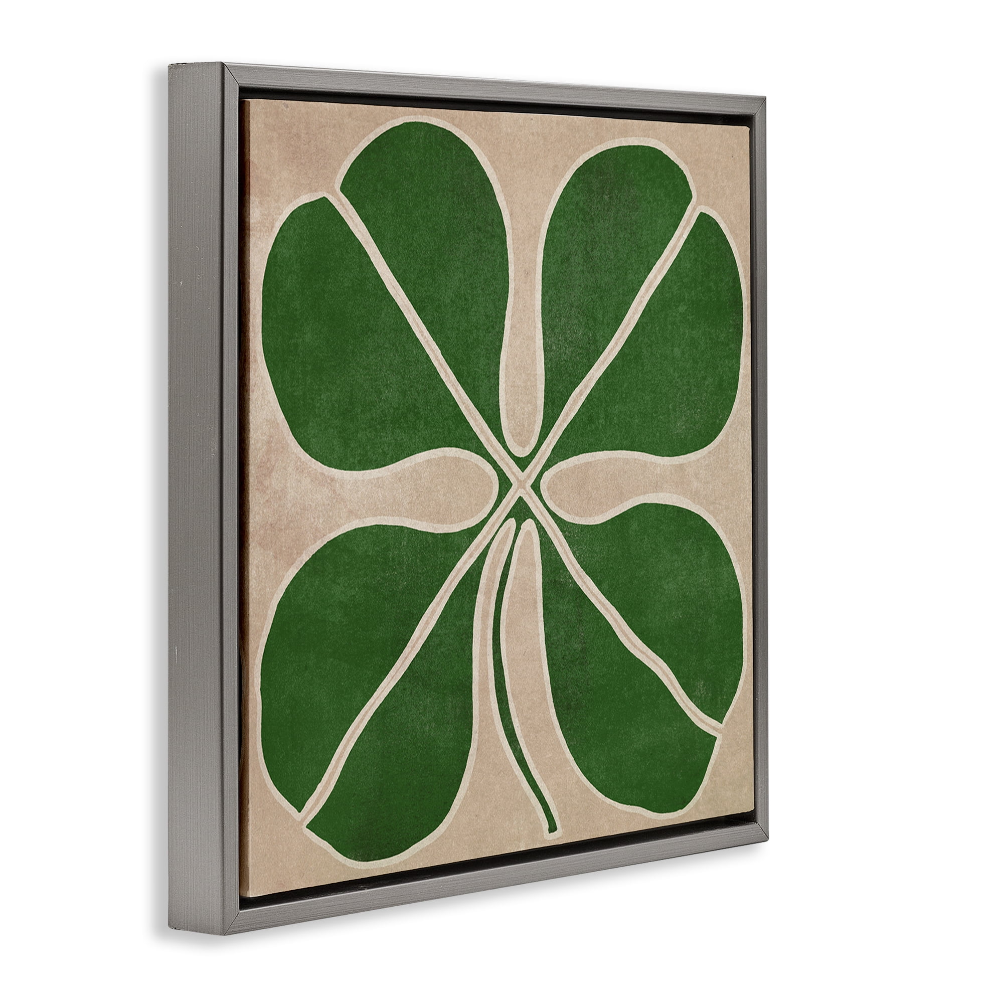 Four Leaf Symmetry Gray Framed Floater Canvas Wall Art, design by June Erica Vess