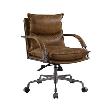 Dudley Office Chair In Oxblood, Distressed Brown Leather Office Chair