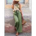 thumbnail image 7 of Womens Summer 2 Piece Outfits Sleeveless Crop Top Flowy Wide Leg Pants Matching Sets Vacation Outfits Bean Green S, 7 of 7