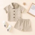 thumbnail image 5 of HAYIMI Toddler Boys Girls Short Sleeve Casual Gentleman Tops Solid Color Shirts T Shirt Shorts Outfit Sets Versatile Clothes Sets, 5 of 8