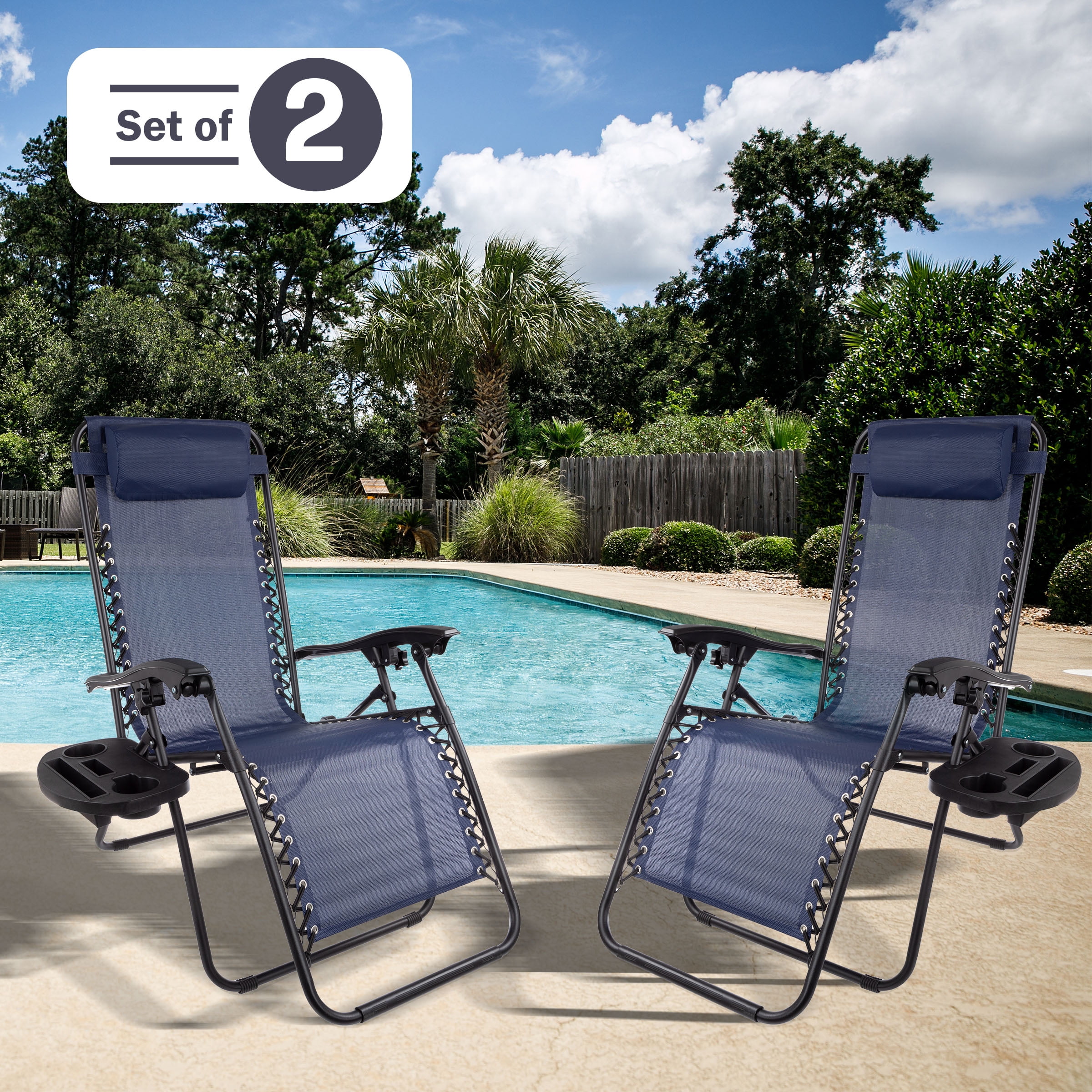 Somerset Home Zero Gravity Chairs with Side Table - 2-Pack (Navy Blue)