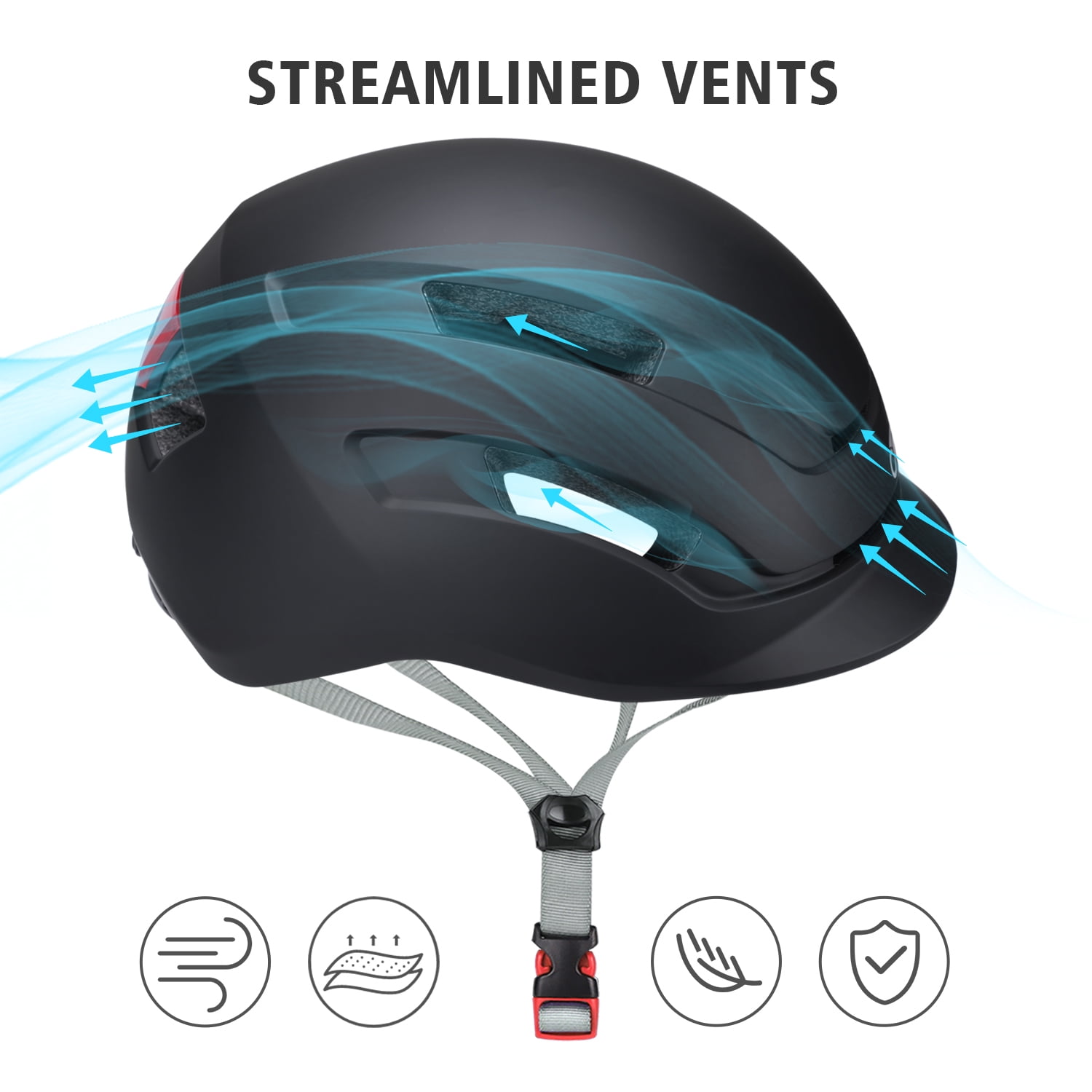 SLANIGIRO Adult Bike Helmet with Light - Commuter Bicycle Road Cycling Helmet with Replacement Pads for Men Women Black