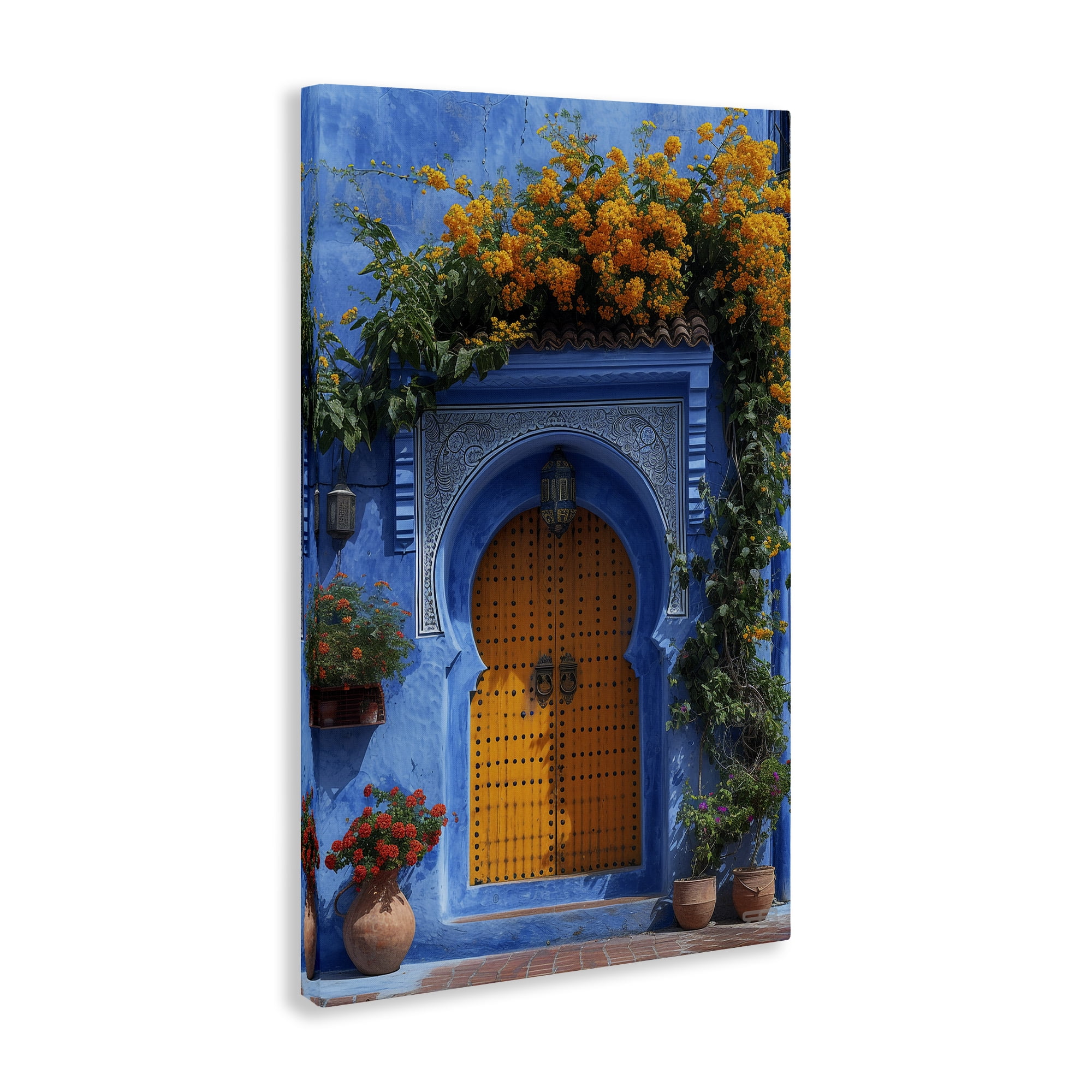 Stupell Industries Blue & Orange Architecture Buildings & Architecture Painting Wrapped Canvas Art Print Wall Art, 30 x 45