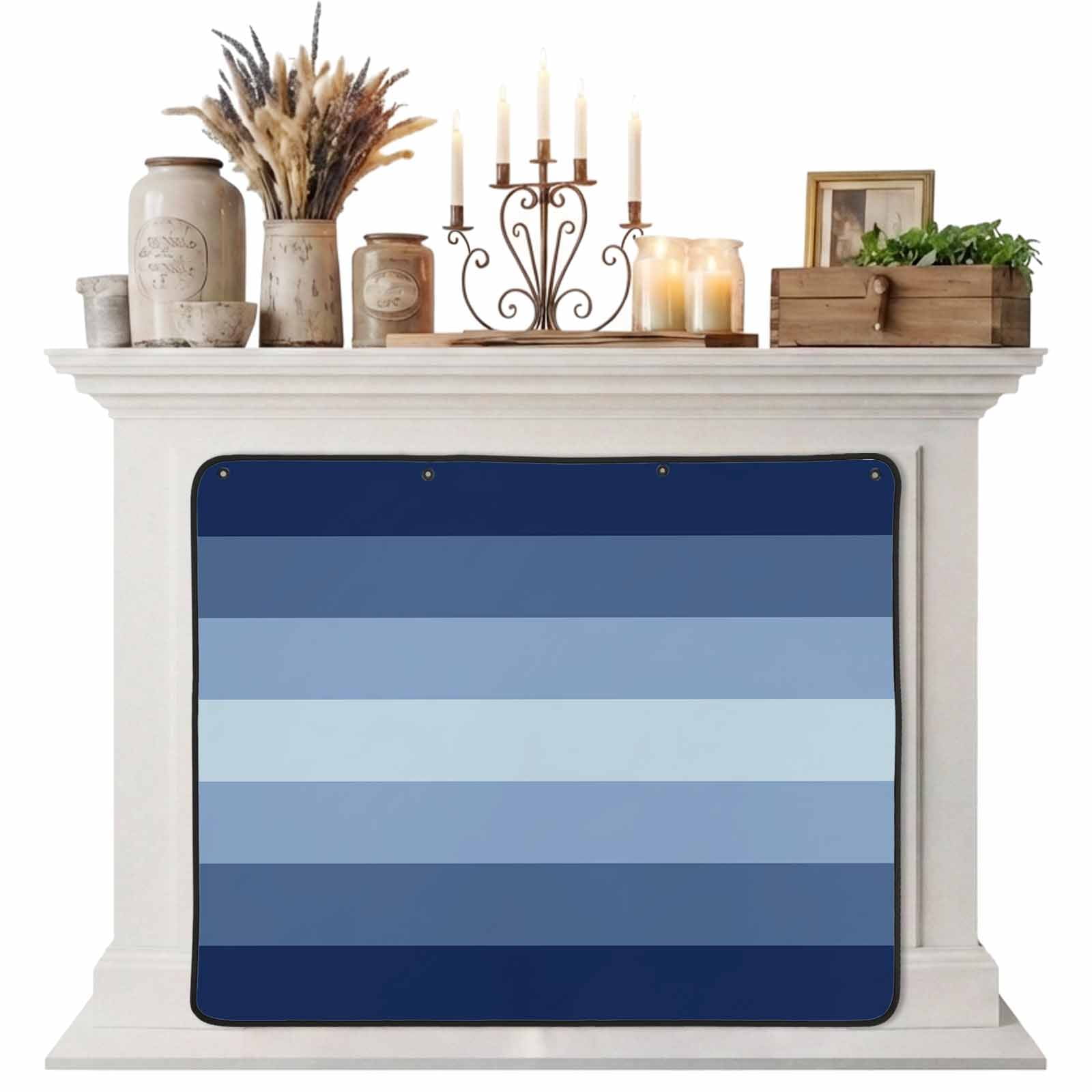 Magnetic Fireplace Cover Blue Fireplace Screen Gradient Stripes Modern Insulation Fireplace Blocker Blanket Save Energy Fireplace Draft Stopper Covers for Living Room 39x32