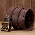 thumbnail image 2 of 3.8CM Vintage Men's Wide Belt Male Cowhide Real Genuine Leather Double Prong Buckle Handmade Strap Fashion Jeans Cowboy Belt, 2 of 7