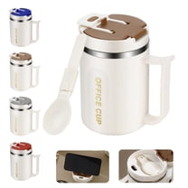 Clearance 500ml Insulated Stainless Coffee Mug With Lid And Handle Folding Spoon Inside The Lid Multifunctional Coffee Mug For Coffee Beverages And Juices for Home & Kitchen Coffee