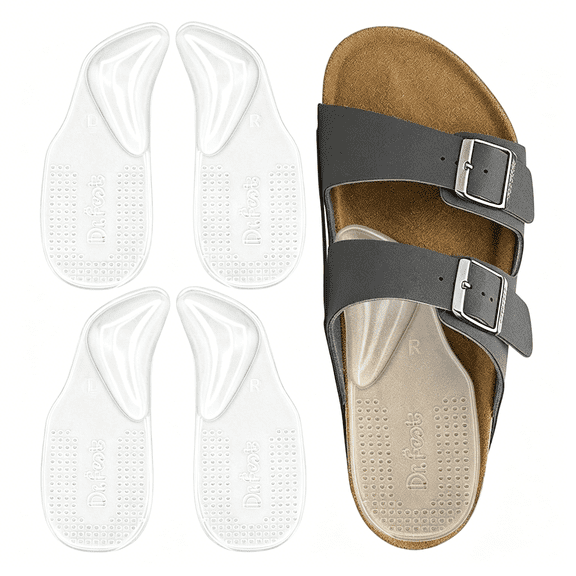 TELOLY Arch Support Shoe Inserts for Plantar Fasciitis Relief, Self-Adhesive Arch Pads Heel Cushion for Flats, Heel Pain, Gel Arch Insoles for Men and Women 2 Pairs (Large, Transparent)