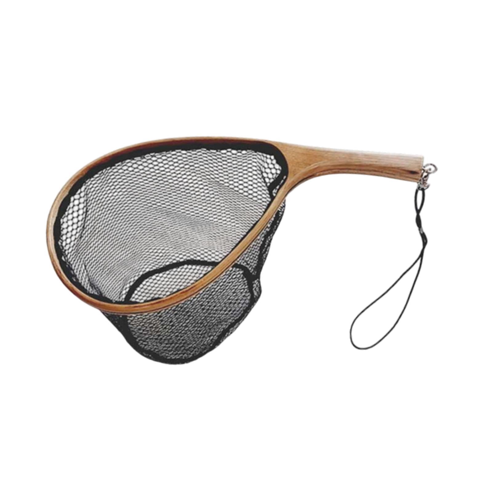 Wswqop Boating Fishing Net Silicone Mesh Accessories Strong Wood Handle Landing Net for 45cmx22cmx25cm