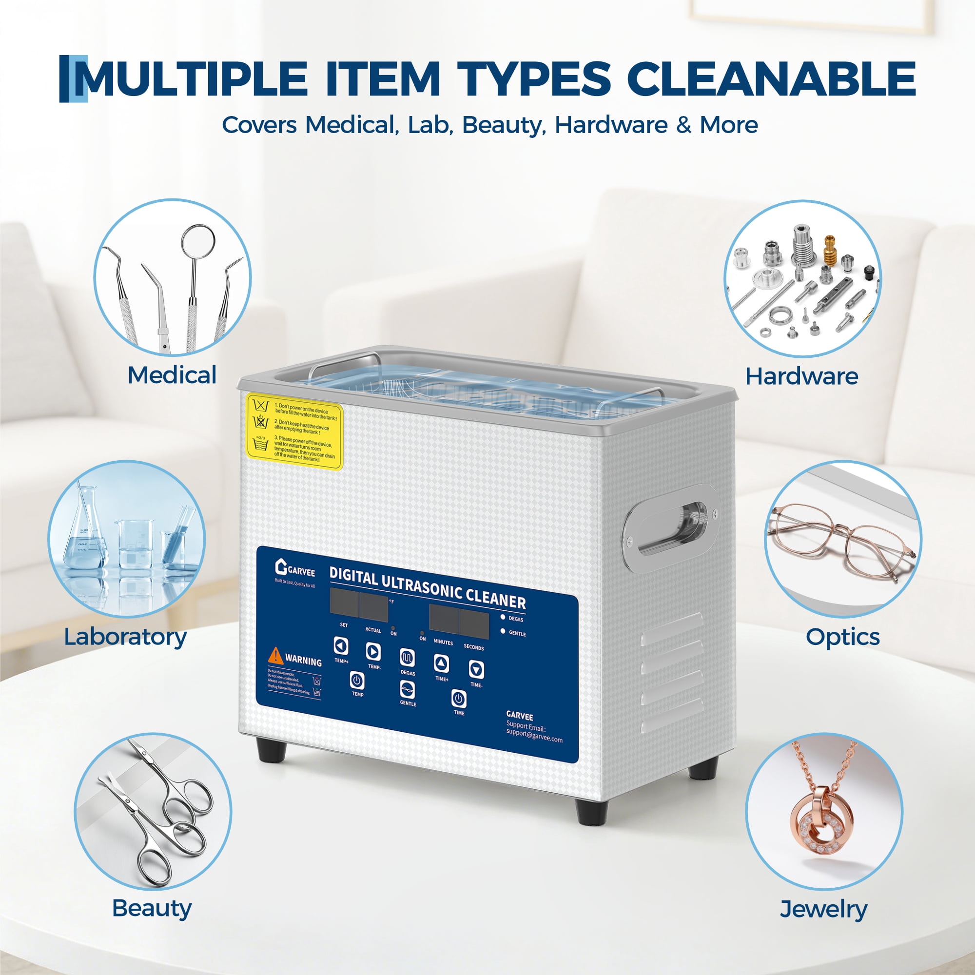 3L Digital Ultrasonic Cleaner with Timer, 40kHz 60W Commercial Stainless Steel Cleaning Machine with Transducers for Jewelry, Glasses, Eyeglass, Dentures