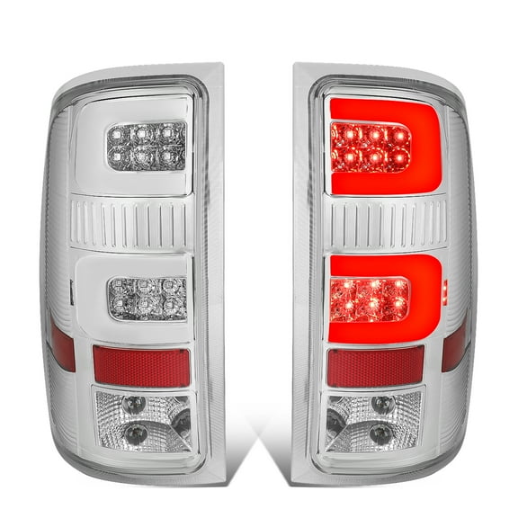 DNA Motoring For 07-14 GMC Sierra 1500 2500HD 3500HD LED C-Tube Tail Light Brake Lamps Pair Chrome