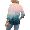 thumbnail image 4 of CYMMPU Loose Fit Crew Neck 3/4 Sleeve Blouses for Women Dressy Casual Fall Trendy Shirts Tunic Tops Spring Tops Flower Printed Lightweight Basic Tees Navy L, 4 of 6