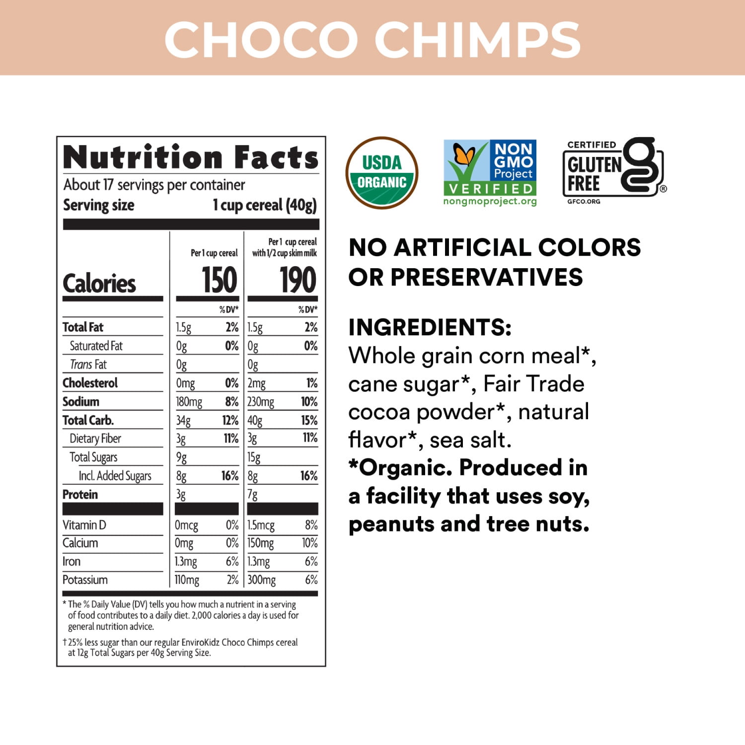 EnviroKidz Organic Choco Chimps Breakfast Cereal, 24oz Bag (pack of 6)